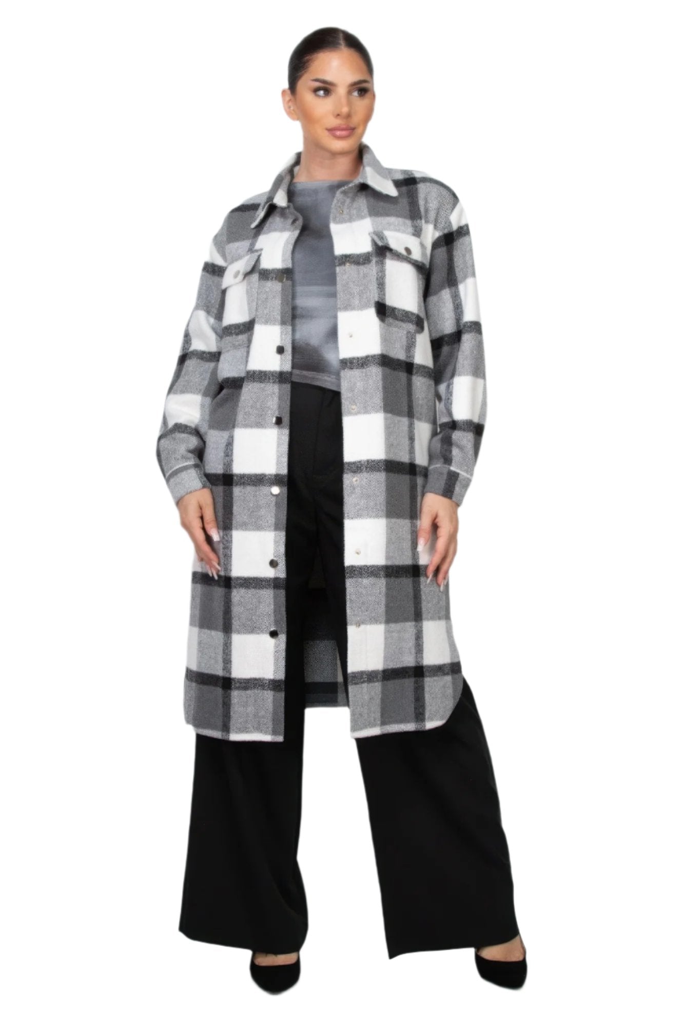 Plaid Buttoned Shacket Coat