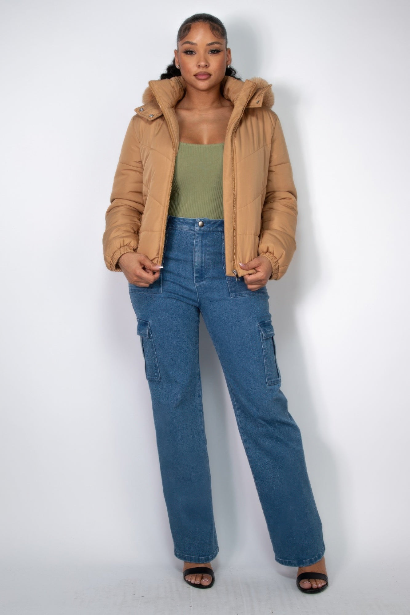 Insulated Zip-up Faux Fur Hooded Jacket - Nova Store