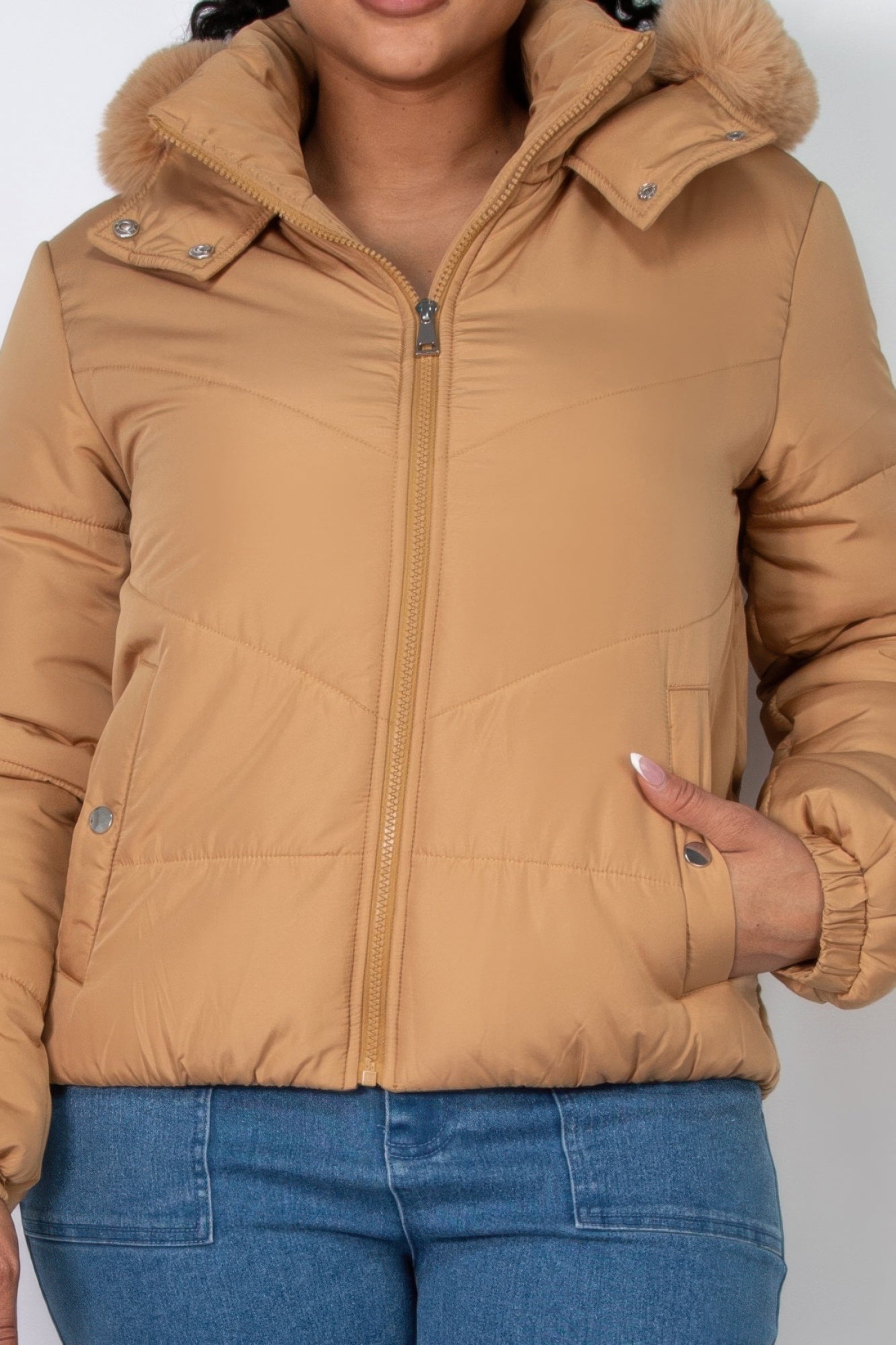 Insulated Zip-up Faux Fur Hooded Jacket - Nova Store