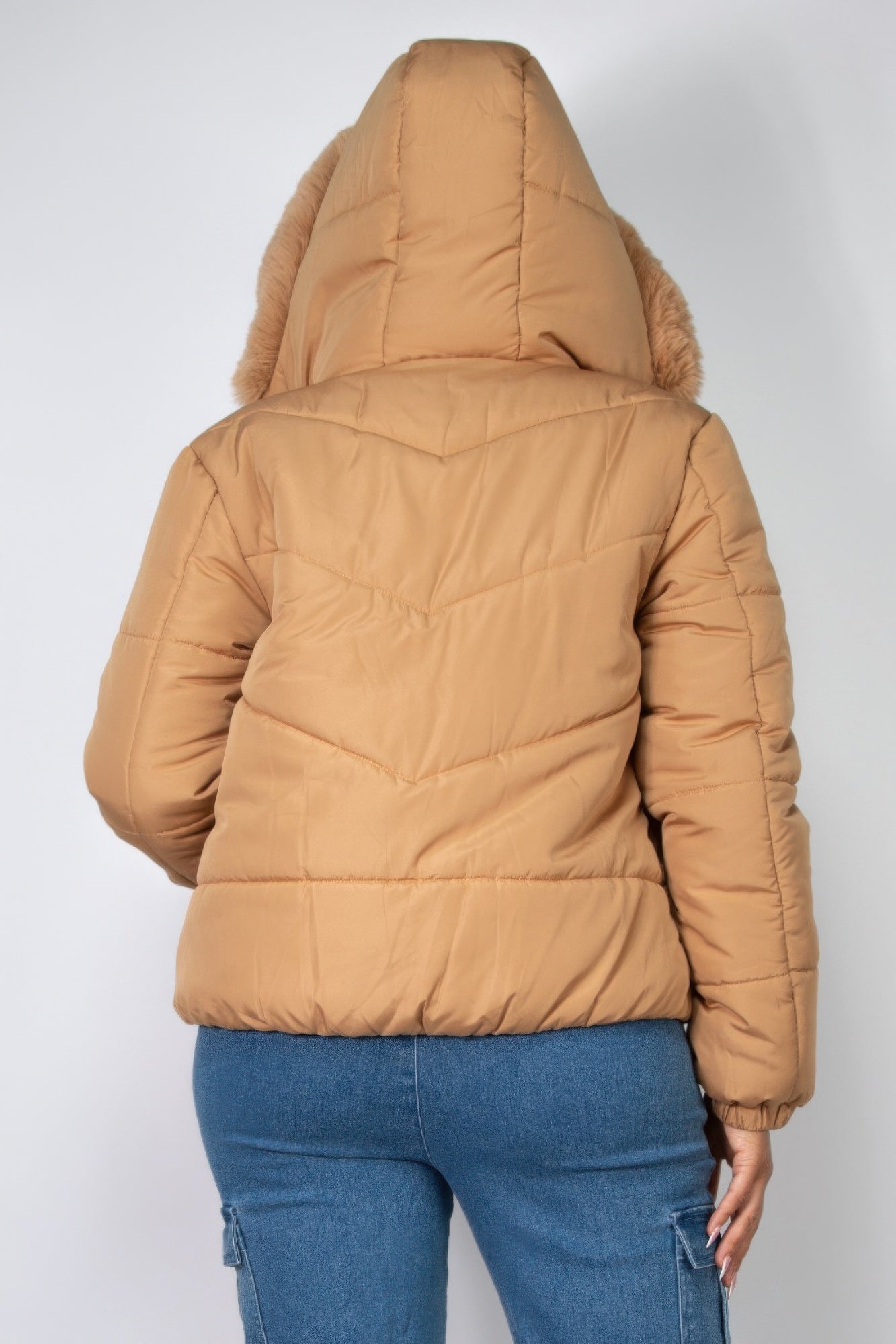 Insulated Zip-up Faux Fur Hooded Jacket - Nova Store