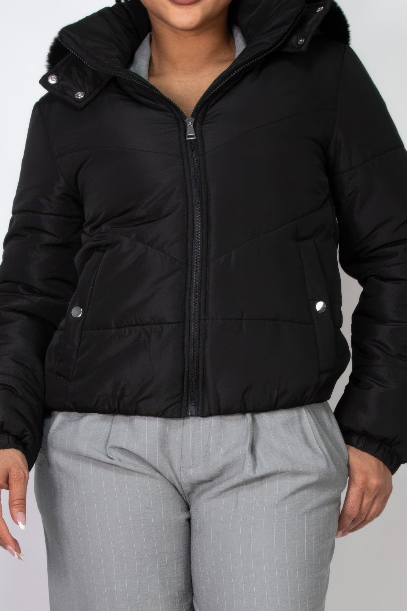 Insulated Zip-up Faux Fur Hooded Jacket - Nova Store