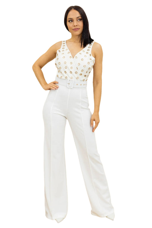 Metal Eyelet Hardware Detailed Fashion Jumpsuit - Nova Store