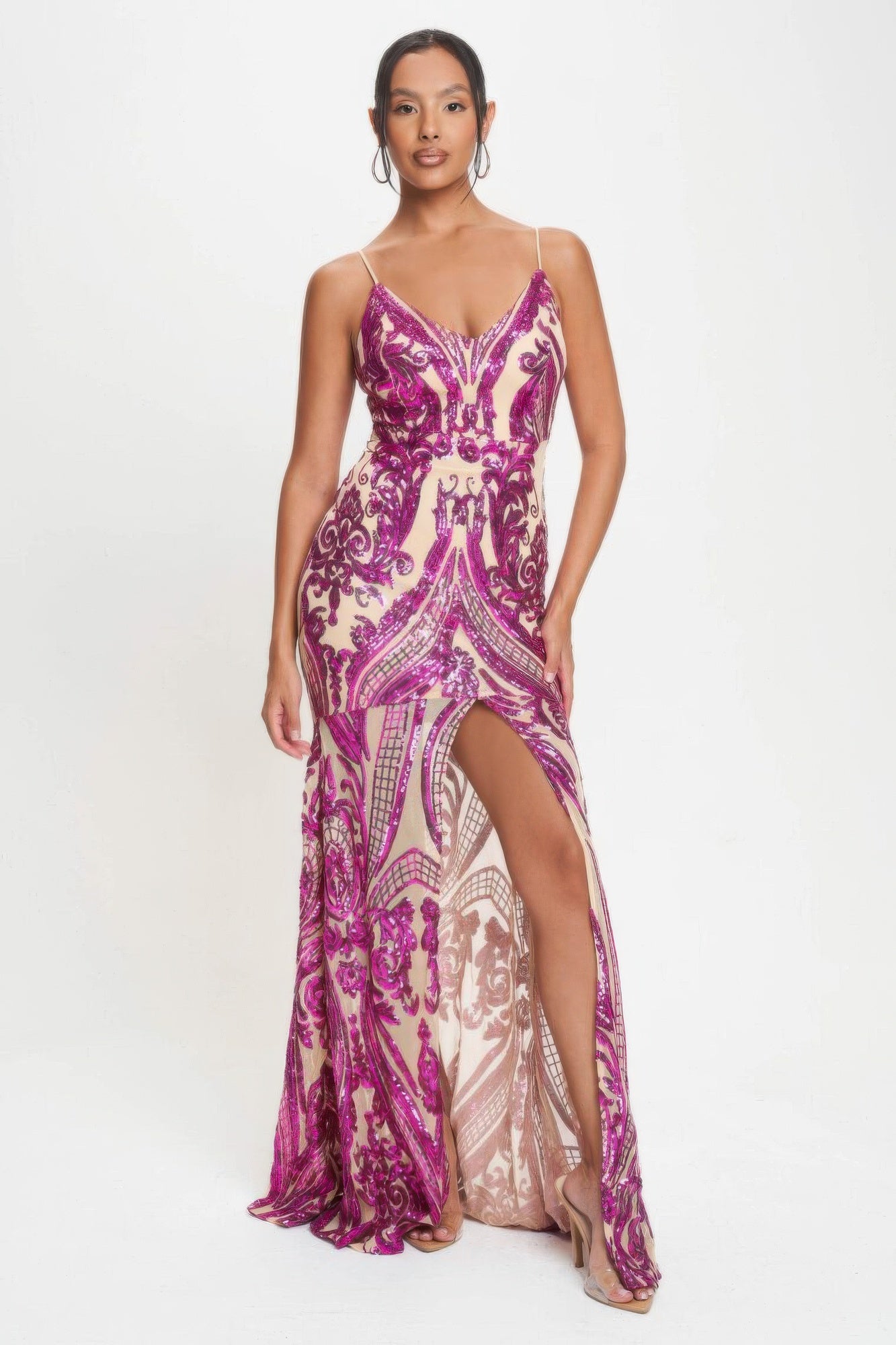 Spaghetti Strap Art Deco Sequins Maxi Dress - Nova Store