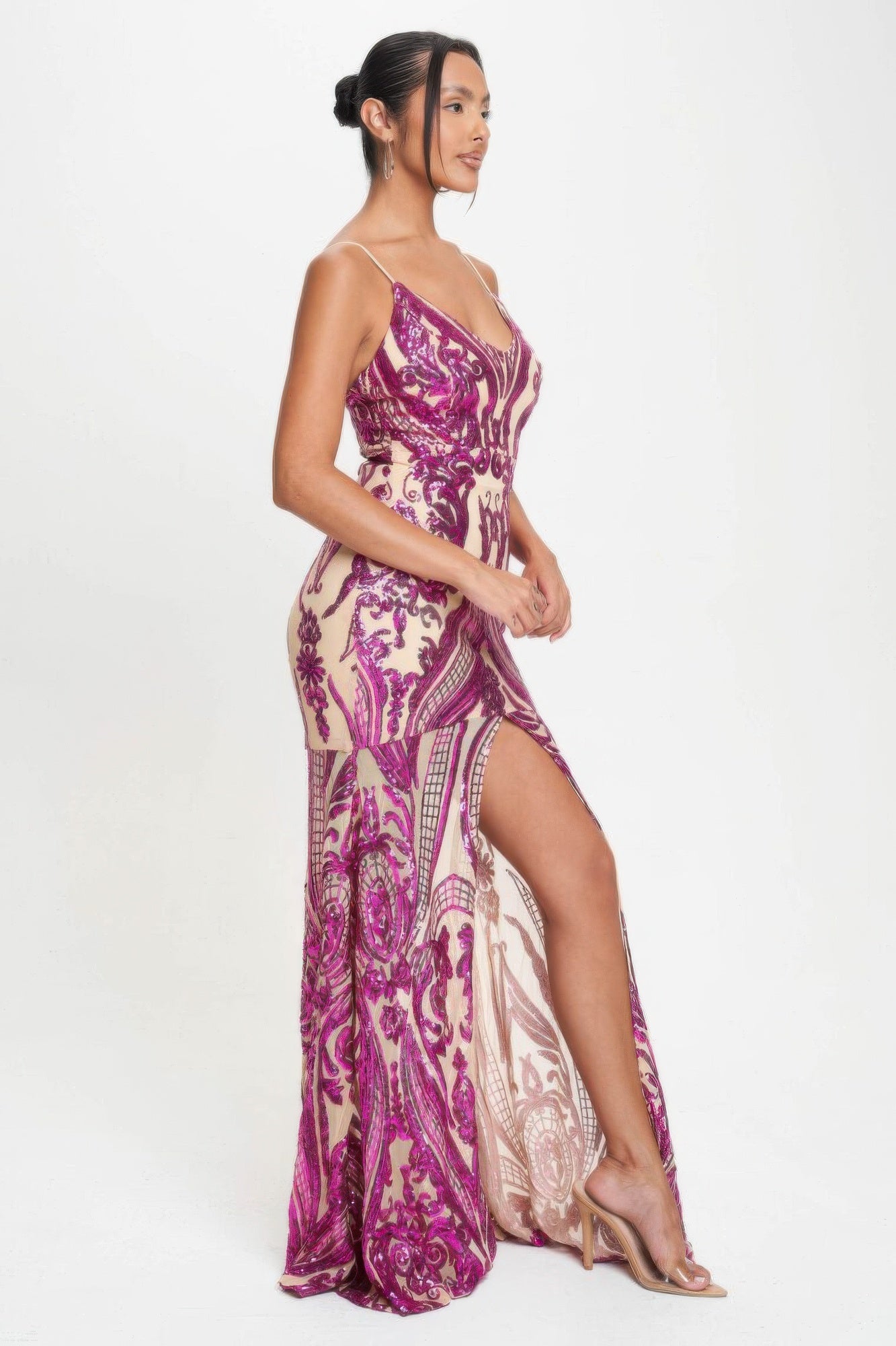 Spaghetti Strap Art Deco Sequins Maxi Dress - Nova Store