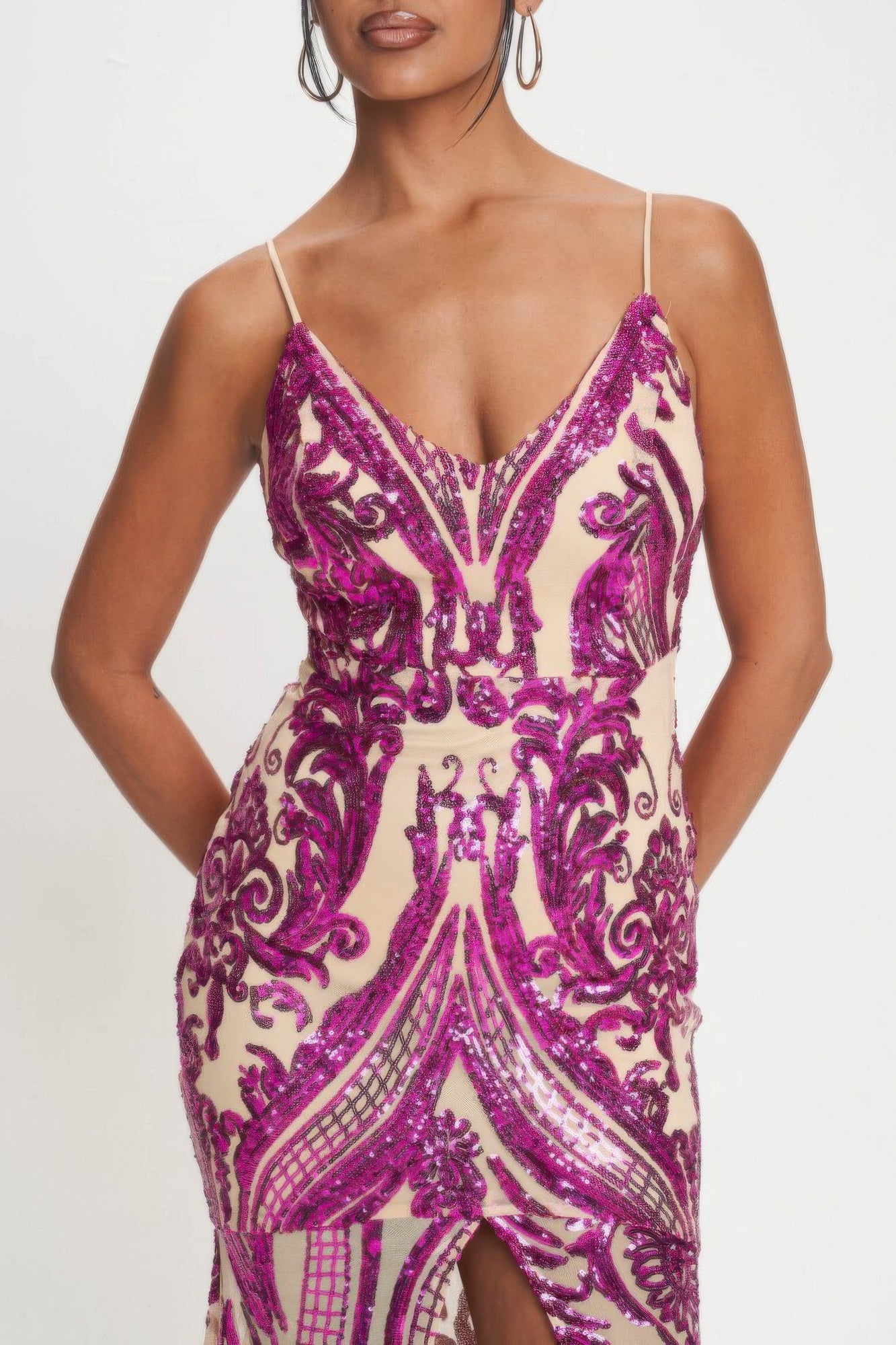 Spaghetti Strap Art Deco Sequins Maxi Dress - Nova Store