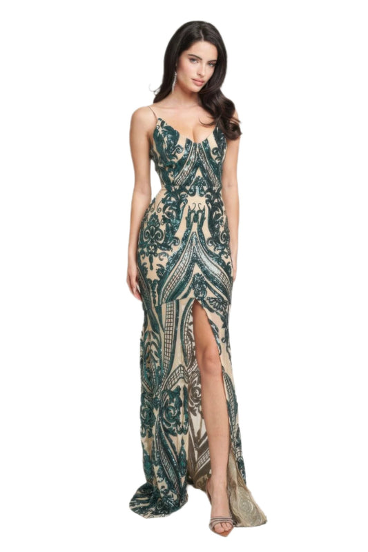 Spaghetti Strap Art Deco Sequins Maxi Dress