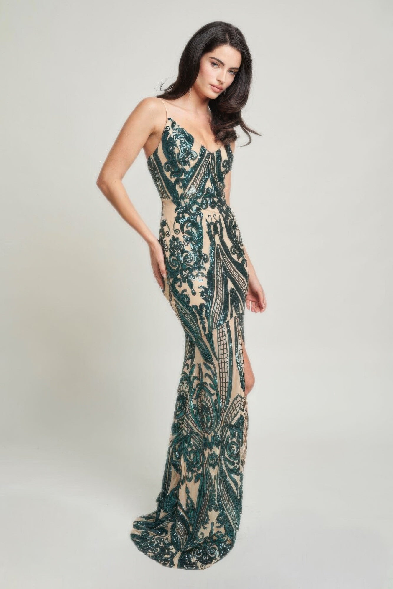 Spaghetti Strap Art Deco Sequins Maxi Dress - Nova Store