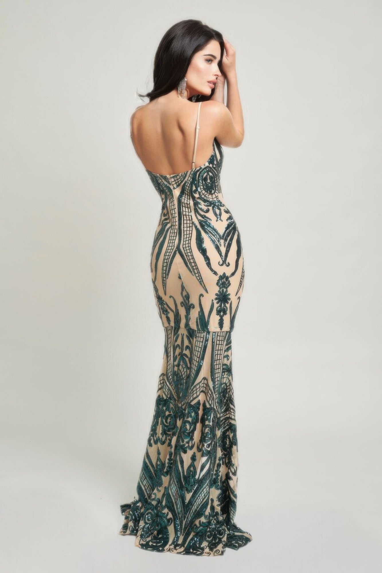 Spaghetti Strap Art Deco Sequins Maxi Dress - Nova Store