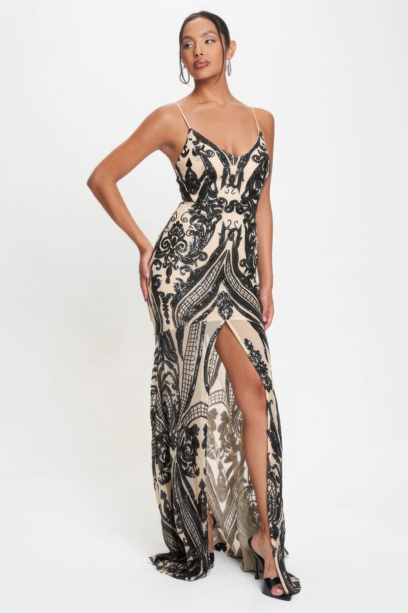Spaghetti Strap Art Deco Sequins Maxi Dress - Nova Store