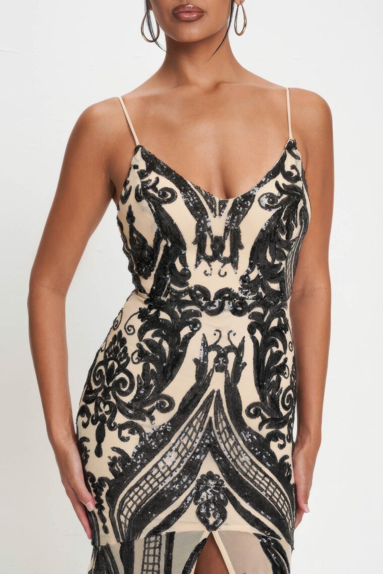 Spaghetti Strap Art Deco Sequins Maxi Dress - Nova Store