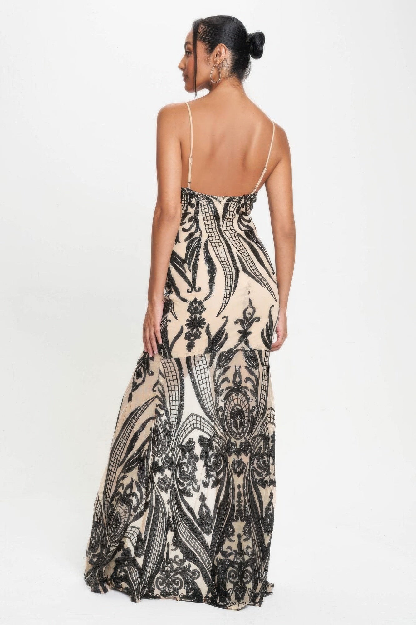 Spaghetti Strap Art Deco Sequins Maxi Dress - Nova Store