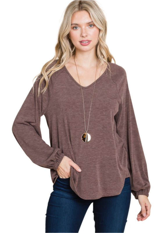 Casual V Neck Basic Long Sleeve Top