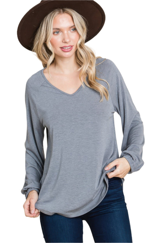 Casual V Neck Basic Long Sleeve Top