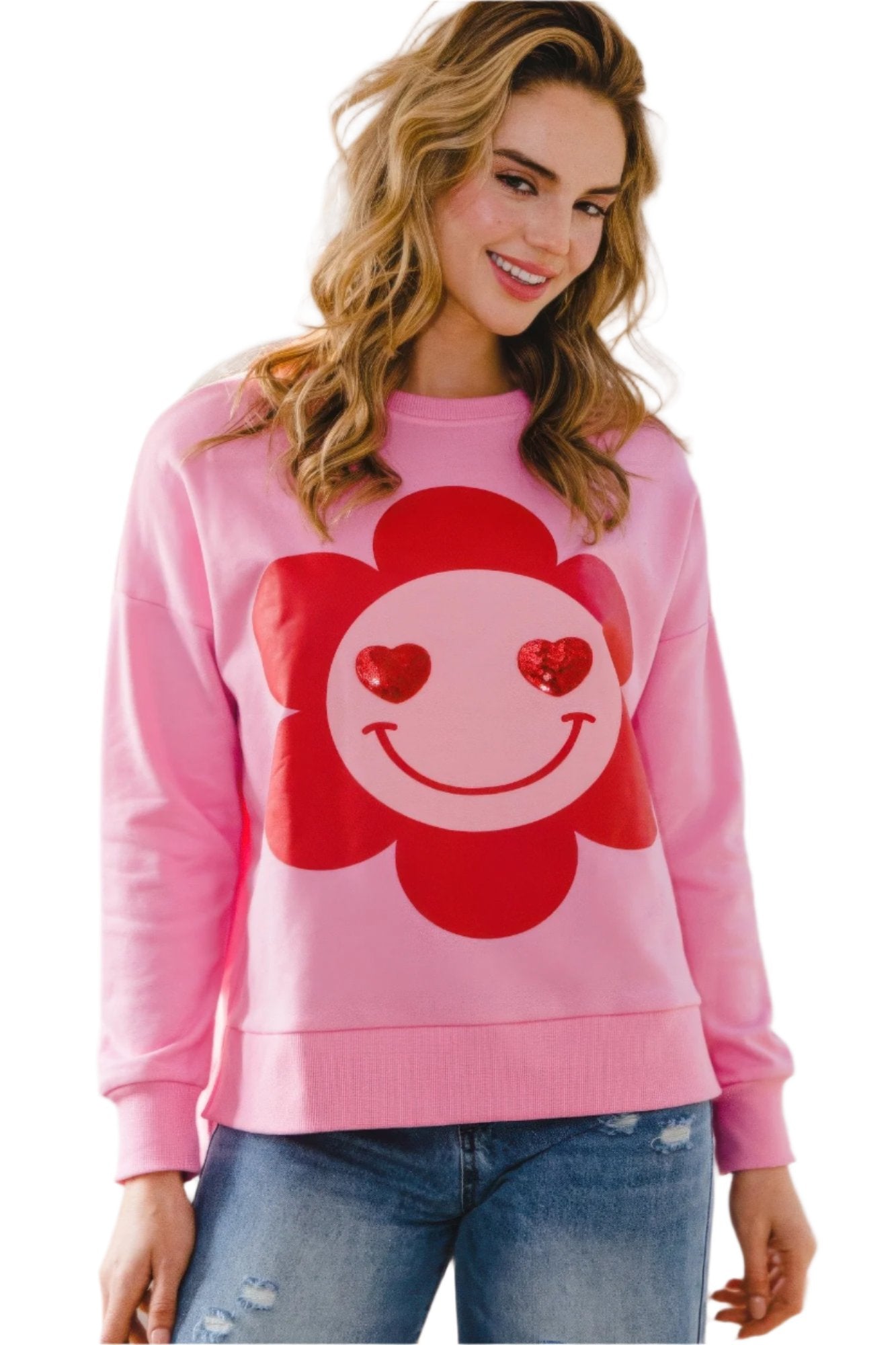 Smiley Flower Oversized Pullover