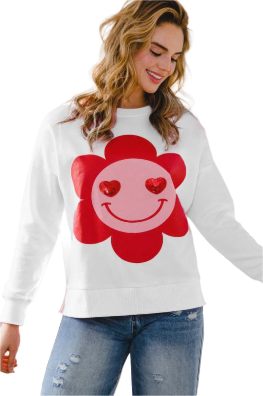 Smiley Flower Oversized Pullover