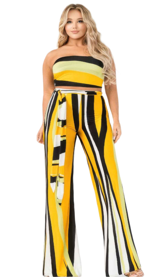 Plus Colorblock Stripe 2 Piece Pants Set