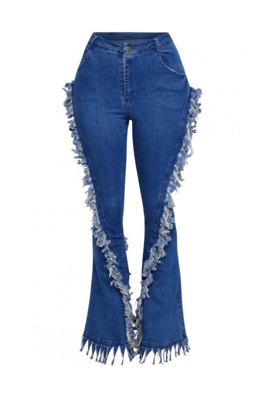 Distressed Fringe Denim Flared Pant