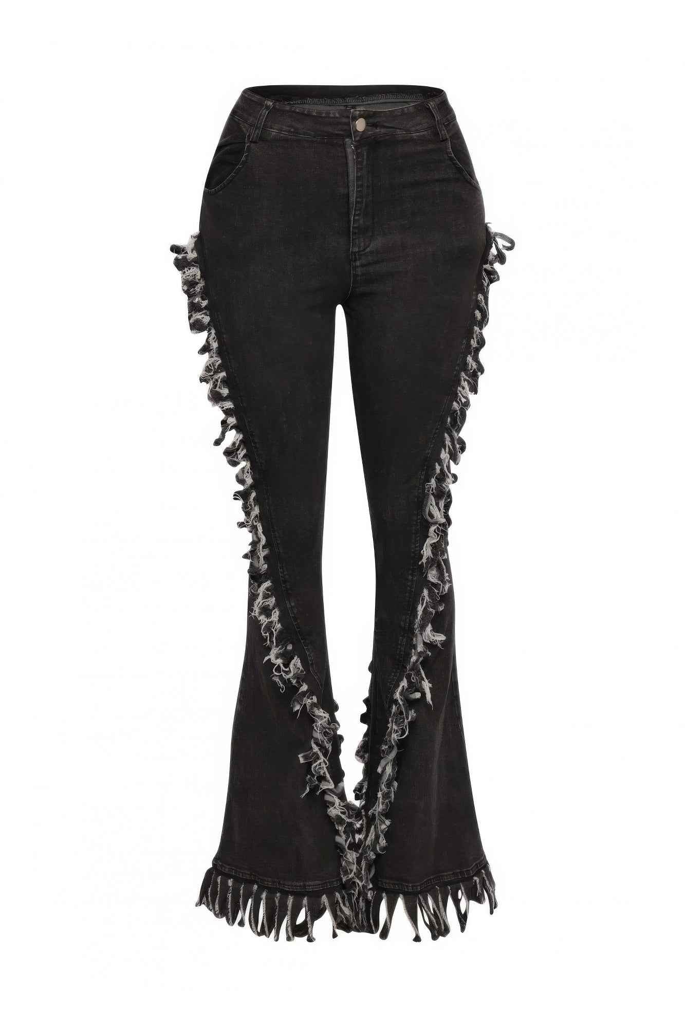 Distressed Fringe Denim Flared Pant