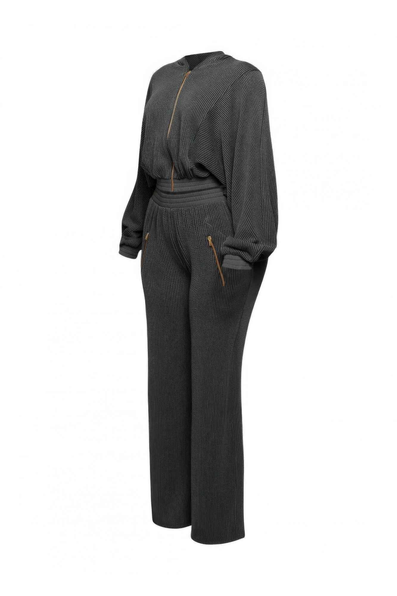 Zipper Closure Hoodie Jacket & Pants Set
