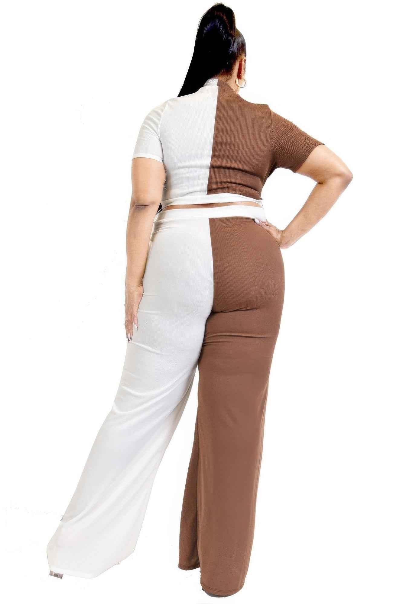 Plus Color Block Mock Neck 2 Piece Pants Set