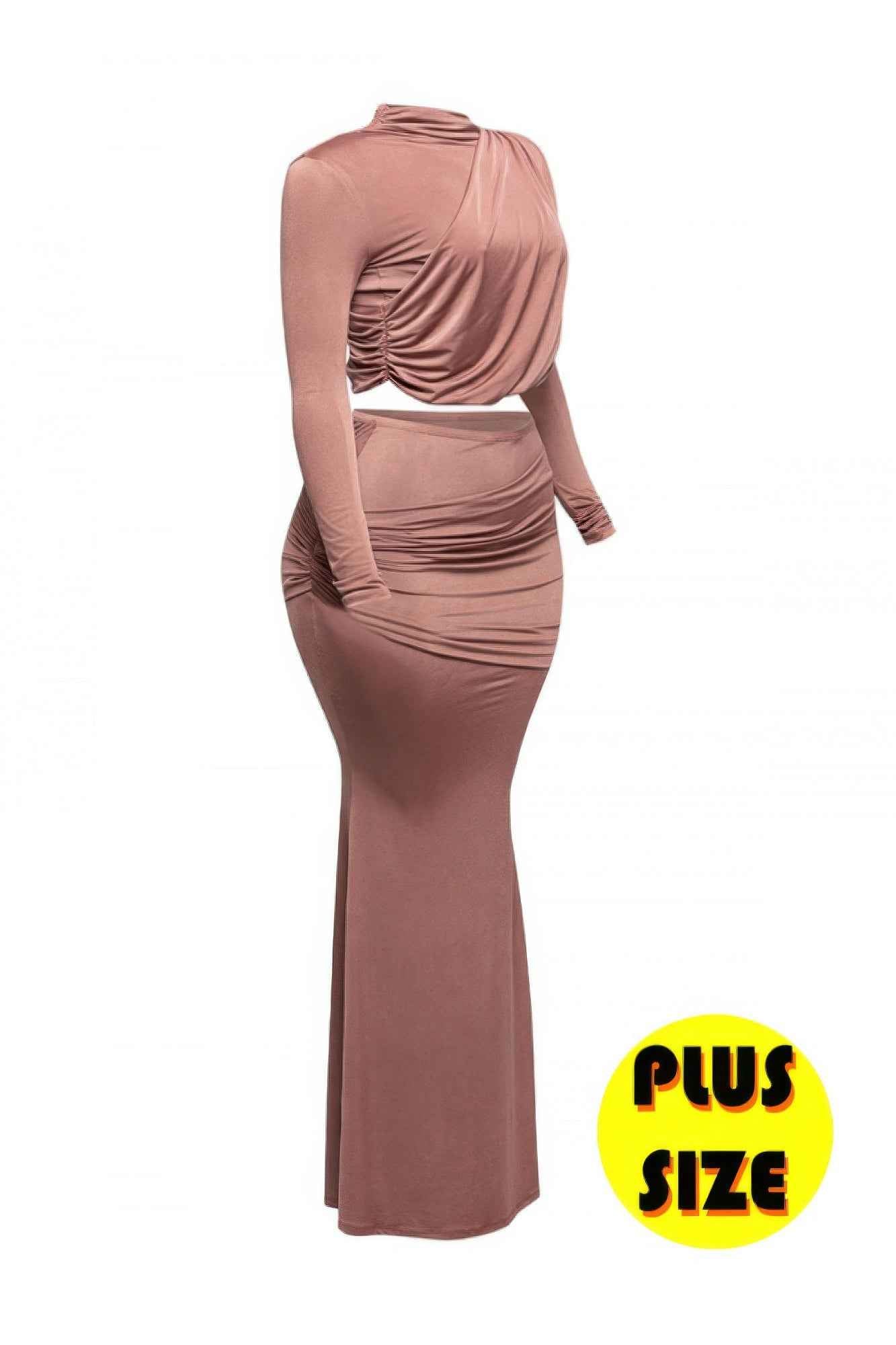 Plus Size Shirring Detailed Top & Long Skirt Set