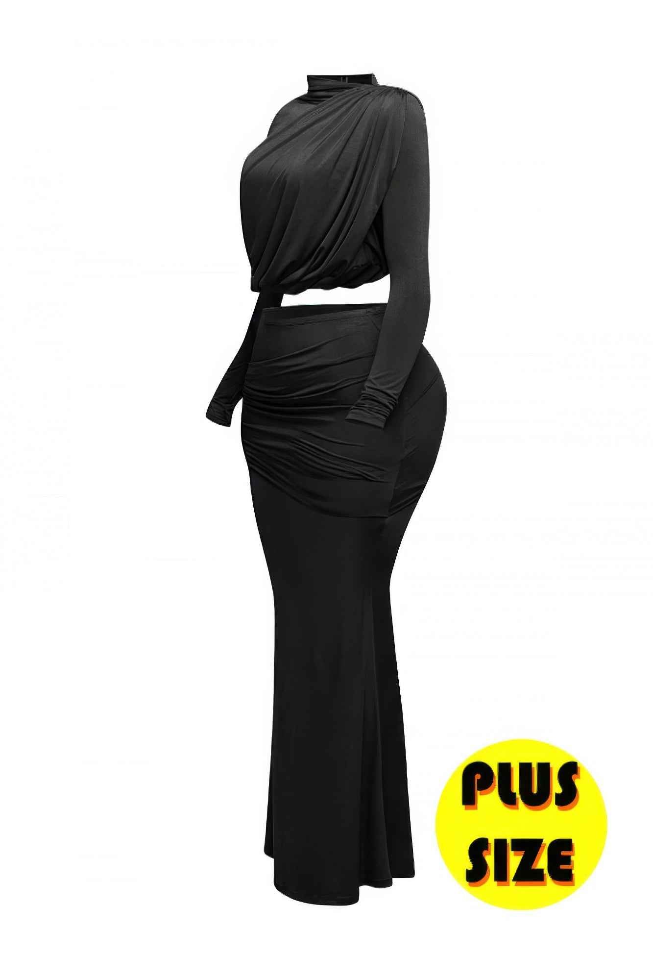 Plus Size Shirring Detailed Top & Long Skirt Set