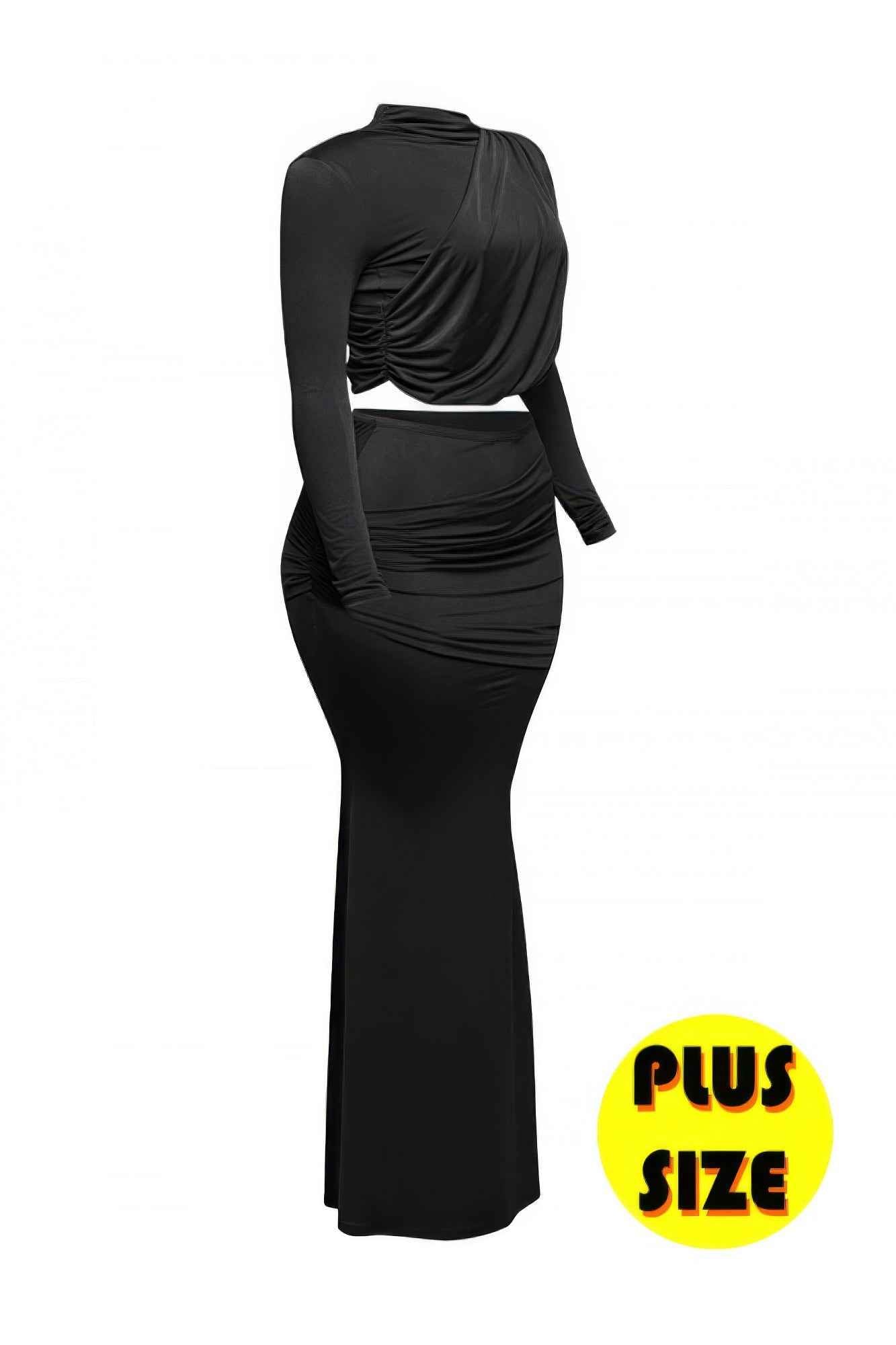 Plus Size Shirring Detailed Top & Long Skirt Set