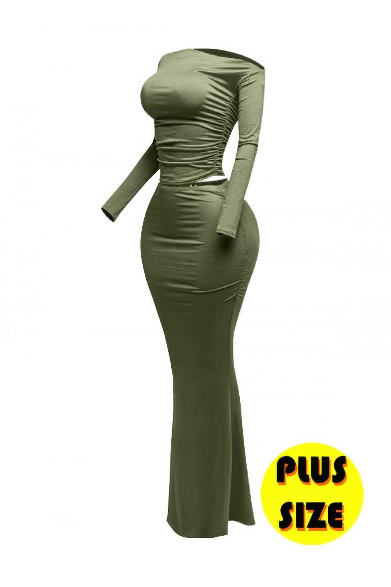 Plus Size One Side Off Shoulder Top & Skirt Set