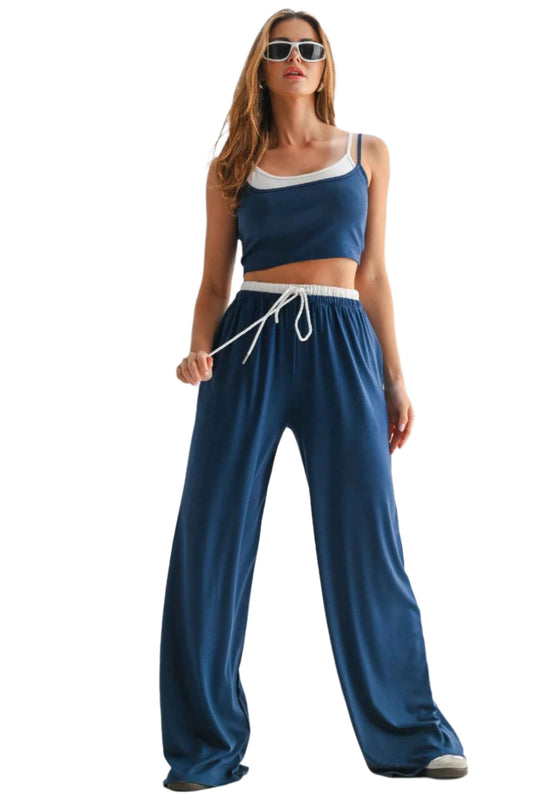 Drawstring Lounge Pants & Crop Top Set