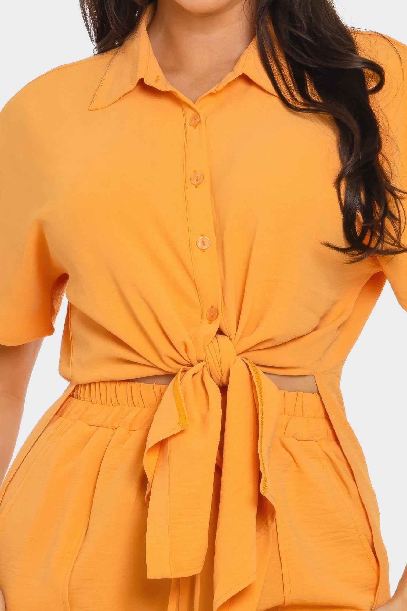 Front Tie Back Oversized Slit Top And Shorts Set