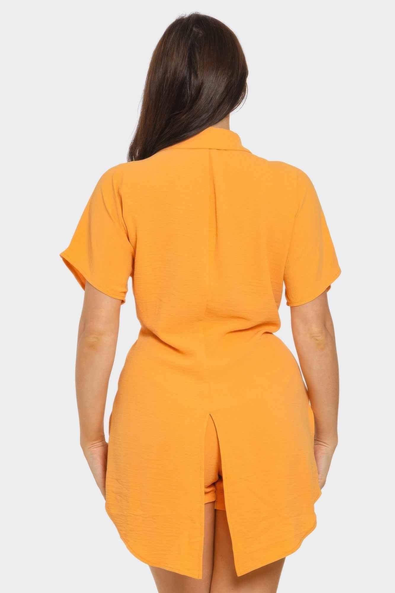 Front Tie Back Oversized Slit Top And Shorts Set