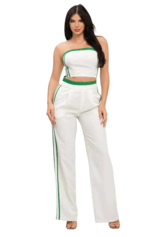 Stripe Tapping Contrast Elastic Band Toppants Set