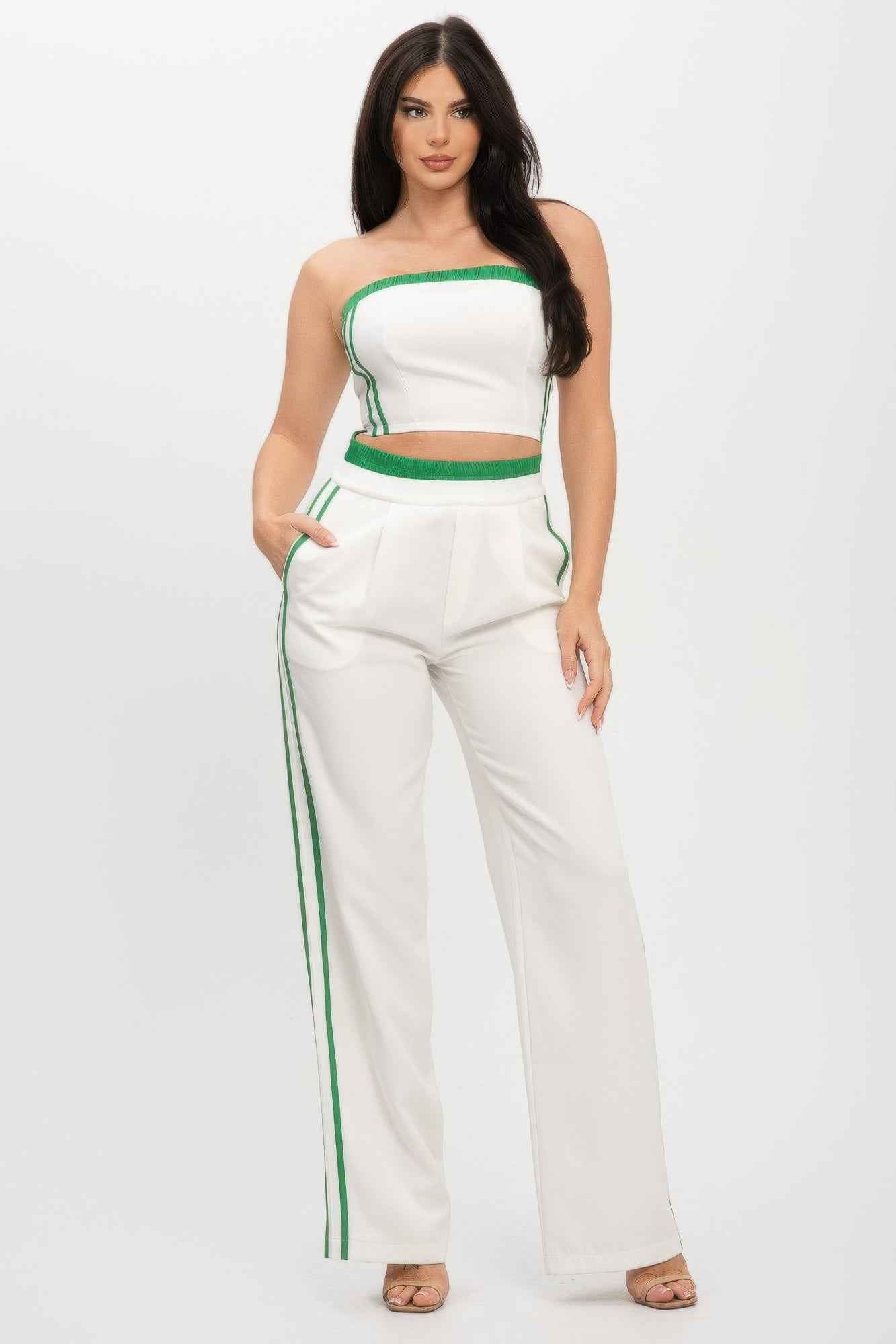 Stripe Tapping Contrast Elastic Band Toppants Set