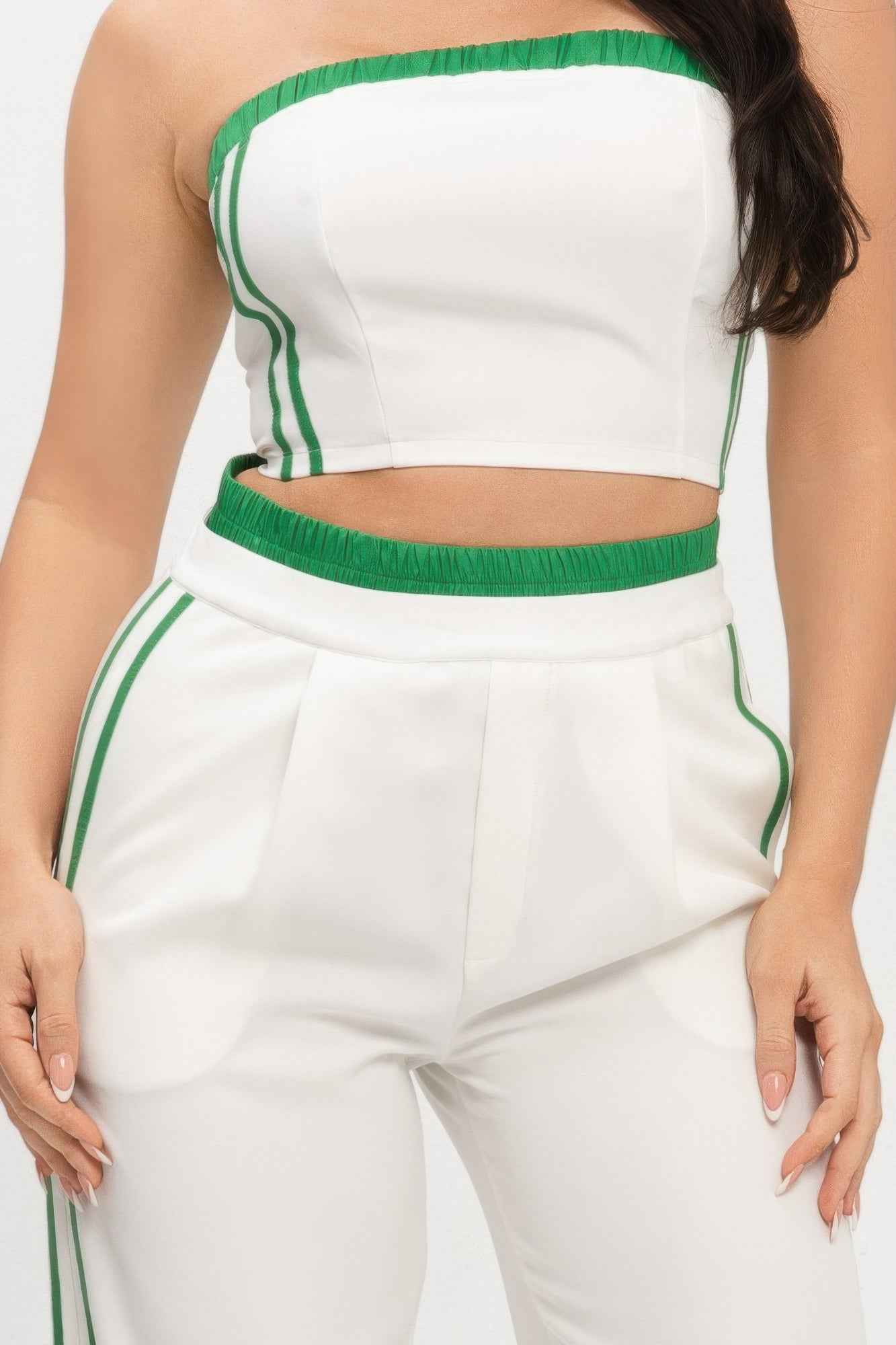 Stripe Tapping Contrast Elastic Band Toppants Set