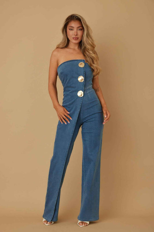 Open Flap Layer Strapless Jumpsuit