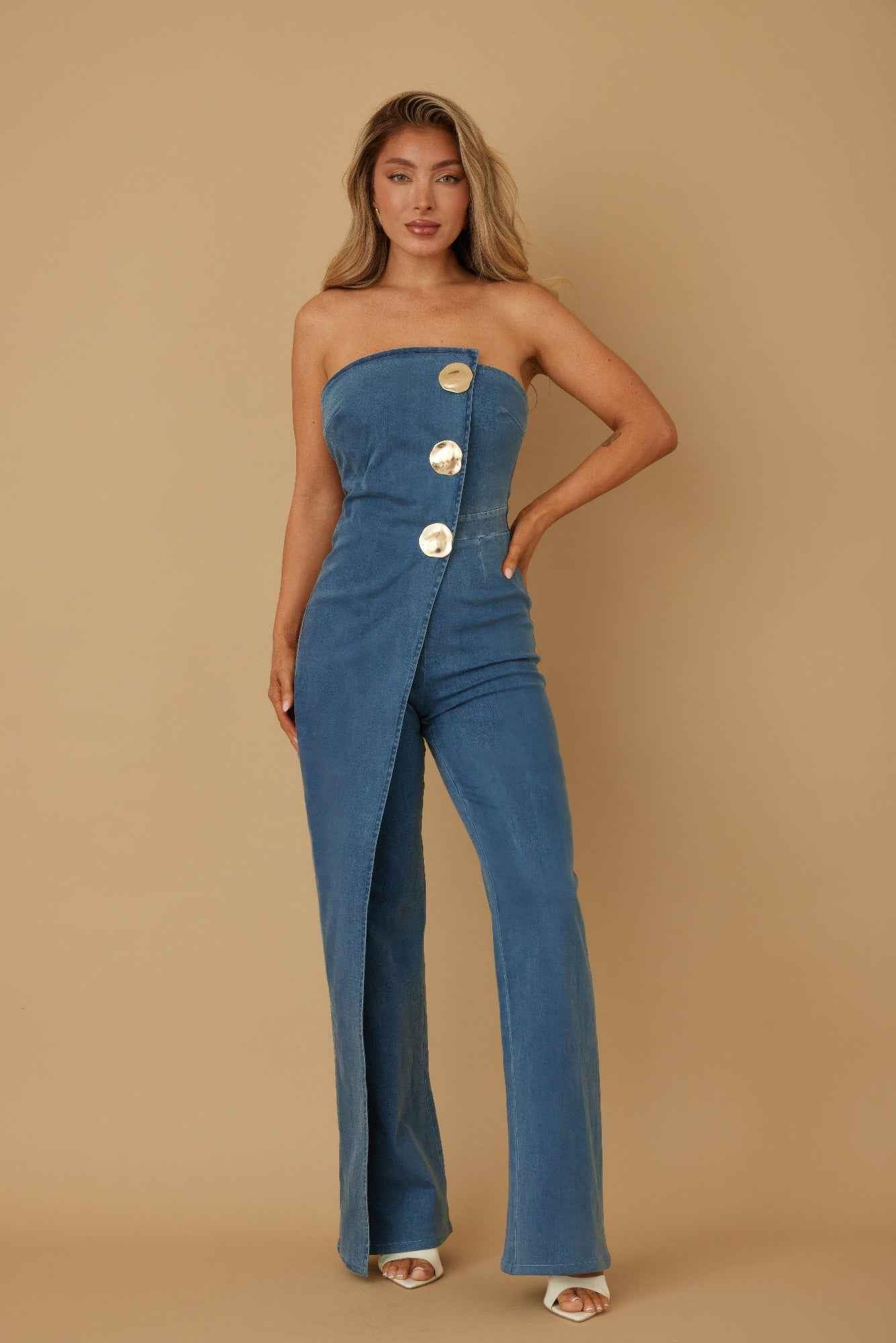 Open Flap Layer Strapless Jumpsuit