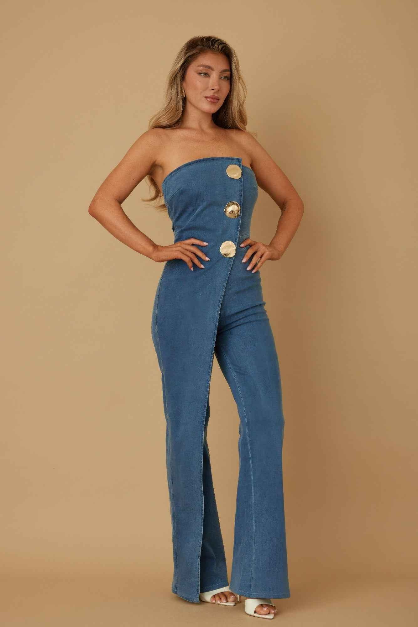 Open Flap Layer Strapless Jumpsuit