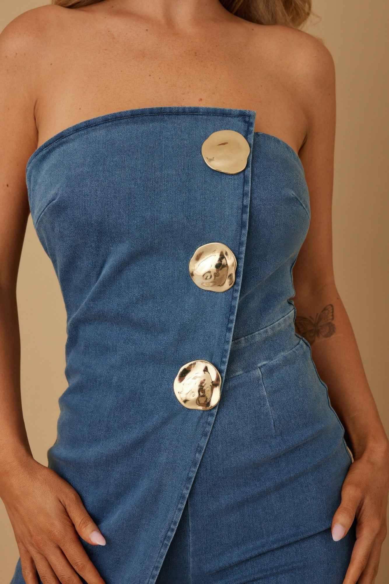 Open Flap Layer Strapless Jumpsuit