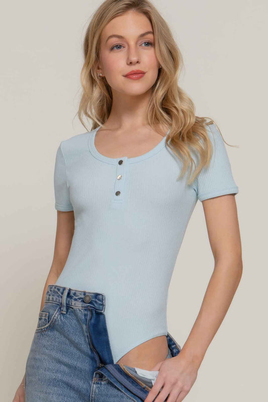 Short Slv Snap Button Rib Bodysuit
