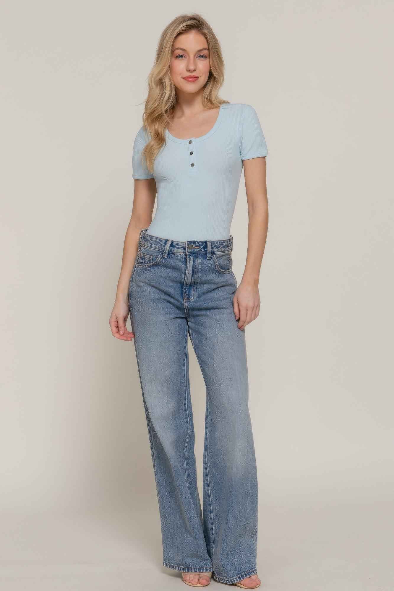 Short Slv Snap Button Rib Bodysuit