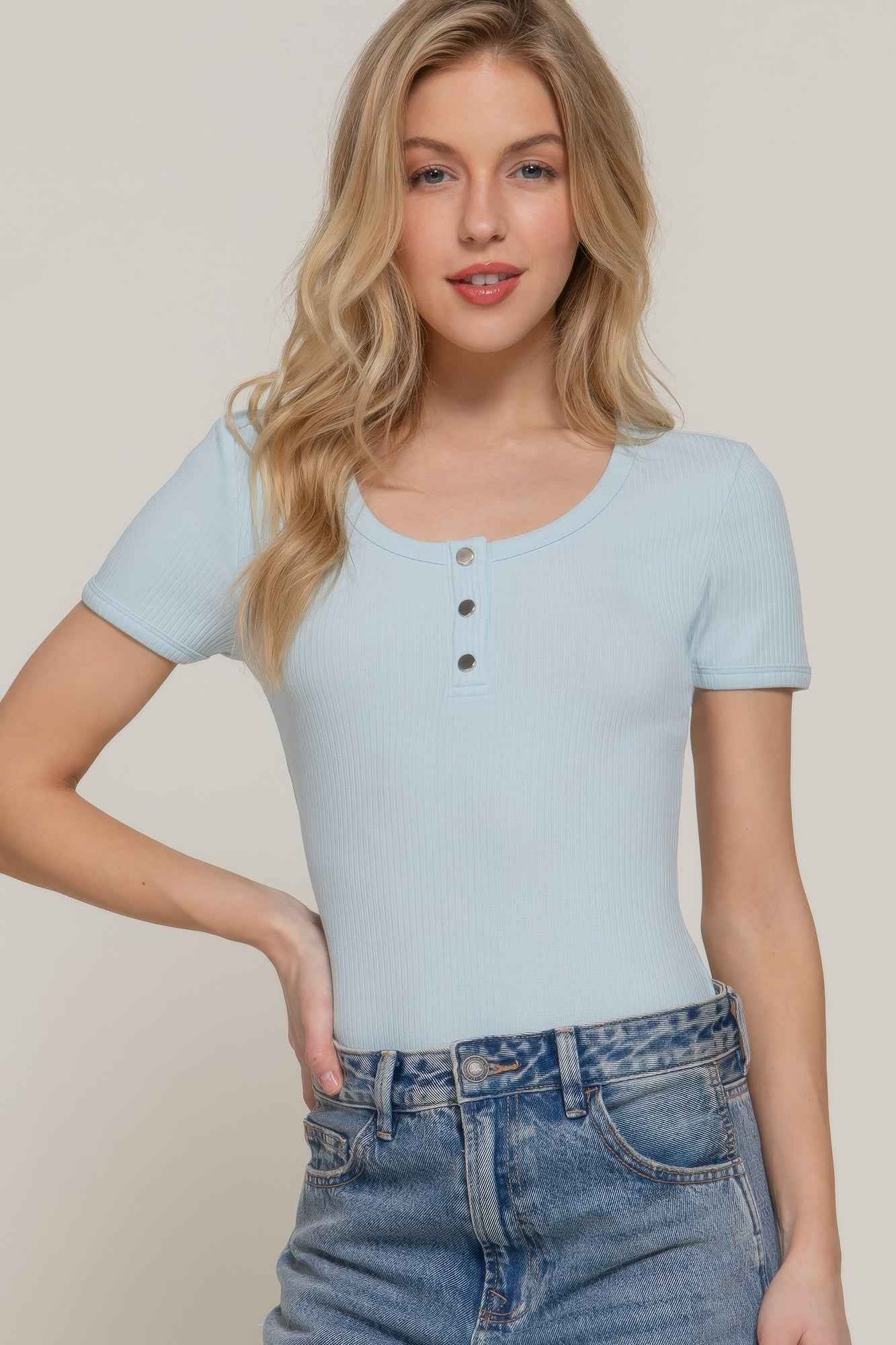 Short Slv Snap Button Rib Bodysuit