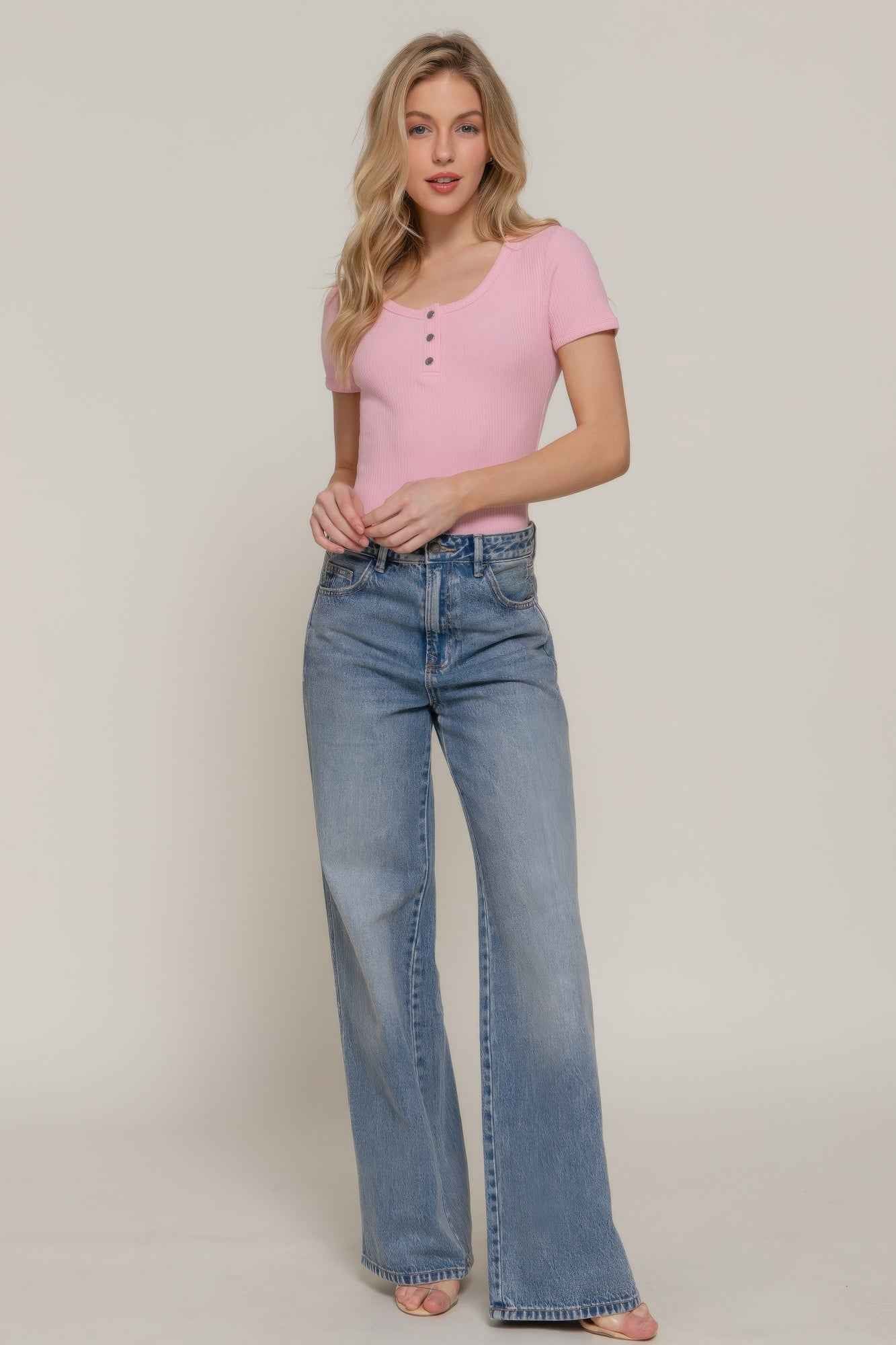 Short Slv Snap Button Rib Bodysuit