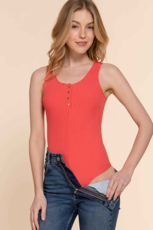 Sleeveless Henley Rib Knit Bodysuit