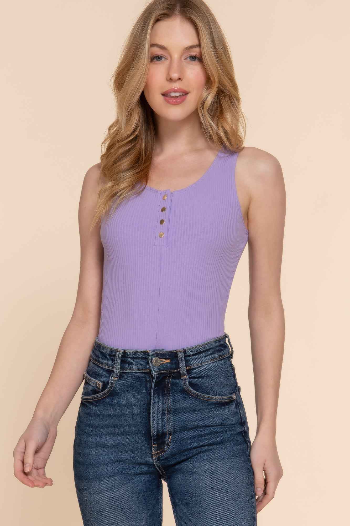 Sleeveless Henley Rib Knit Bodysuit