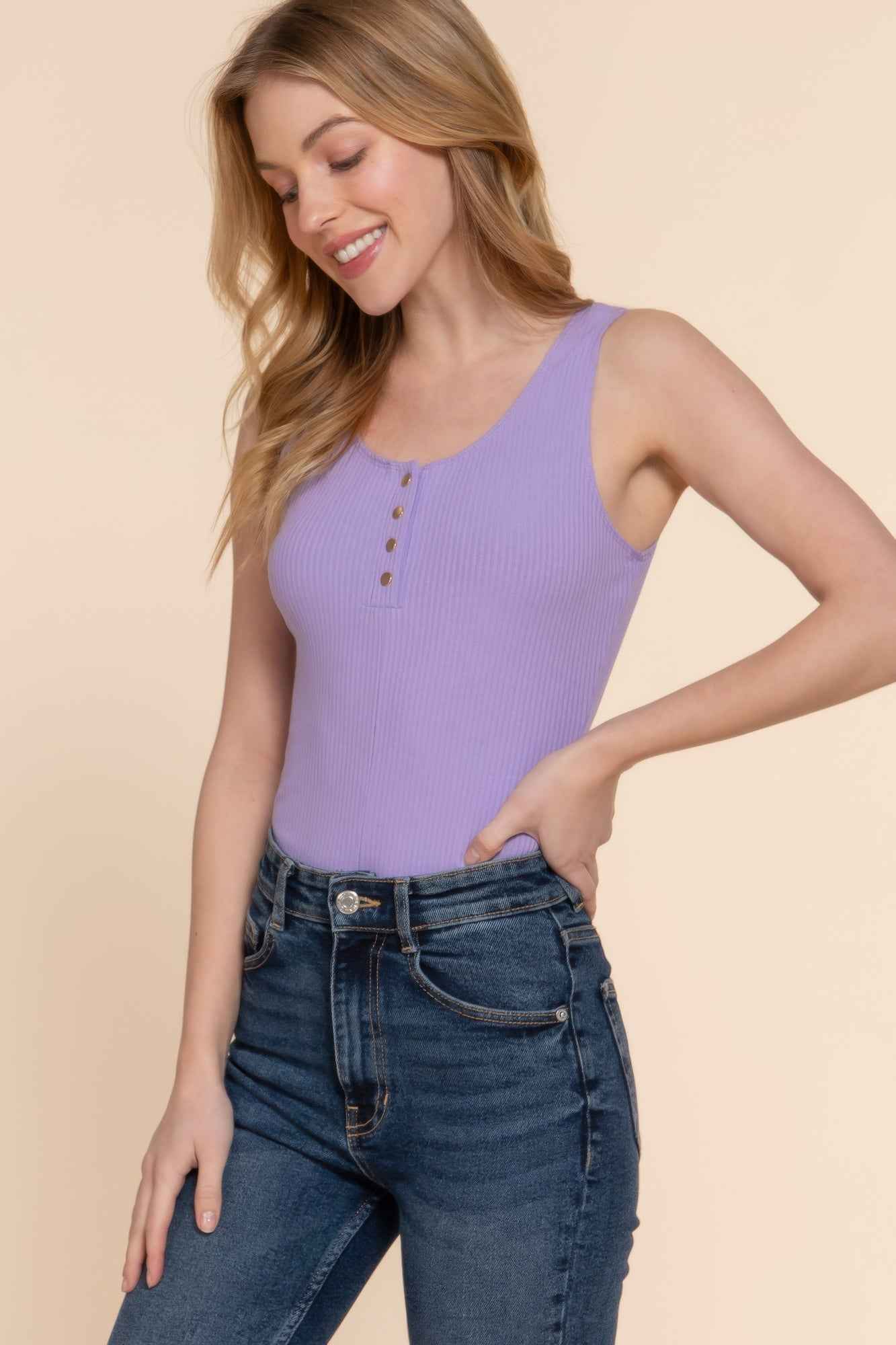 Sleeveless Henley Rib Knit Bodysuit