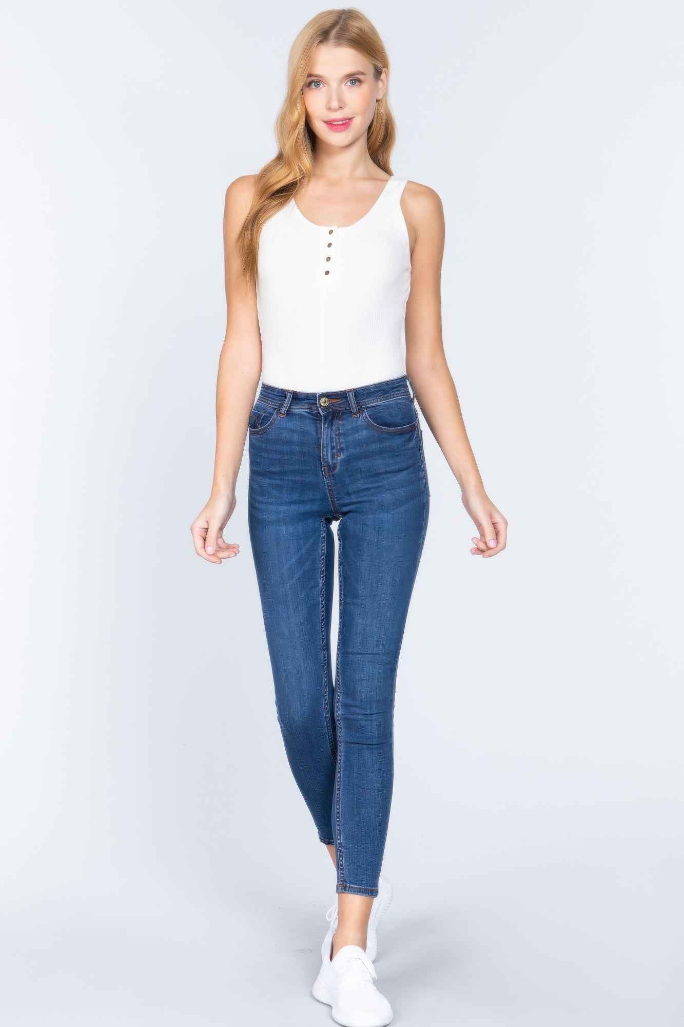 Sleeveless Henley Rib Knit Bodysuit