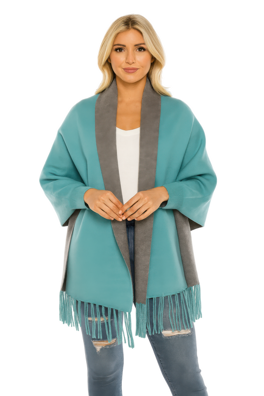 Colorblock Fringe-trimmed Open Wrap