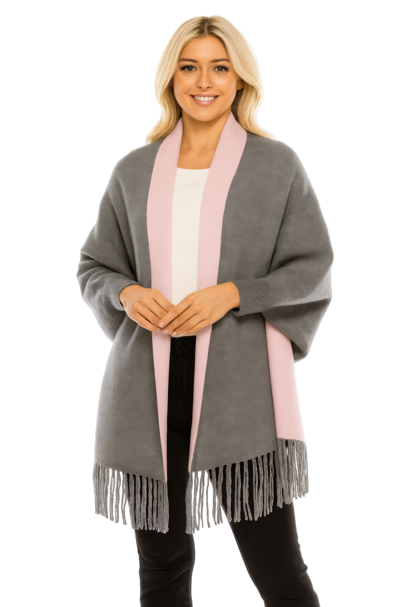 Colorblock Fringe-trimmed Open Wrap