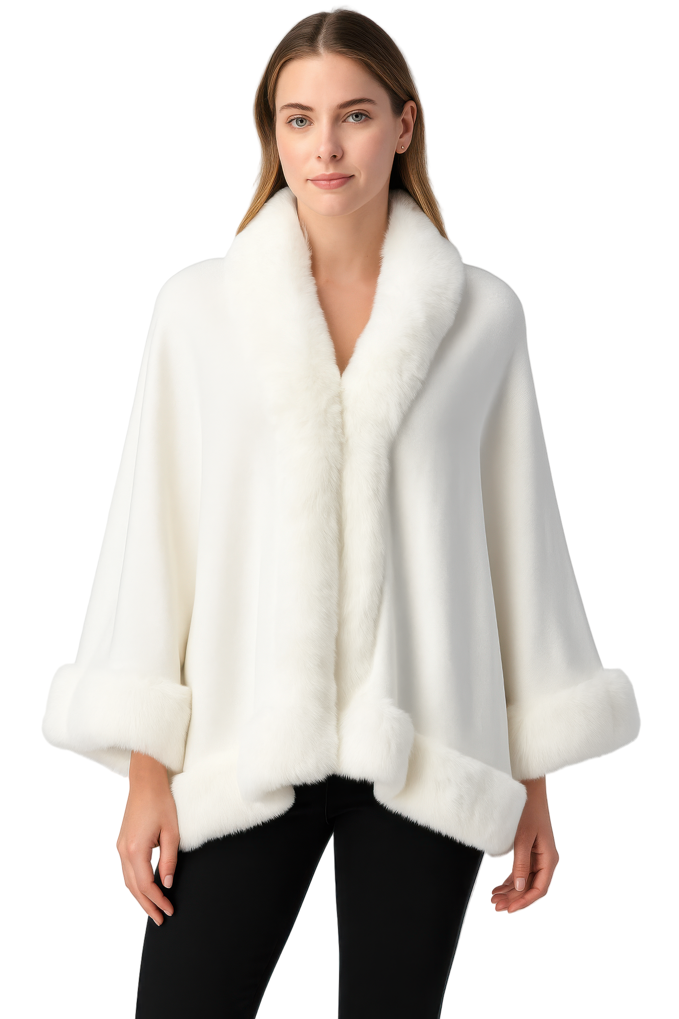 Faux Fur Trim Open-front Cape Jacket