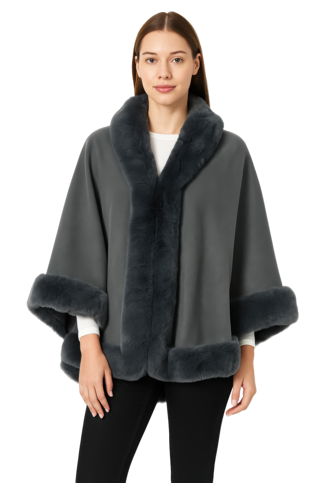 Faux Fur Trim Open-front Cape Jacket